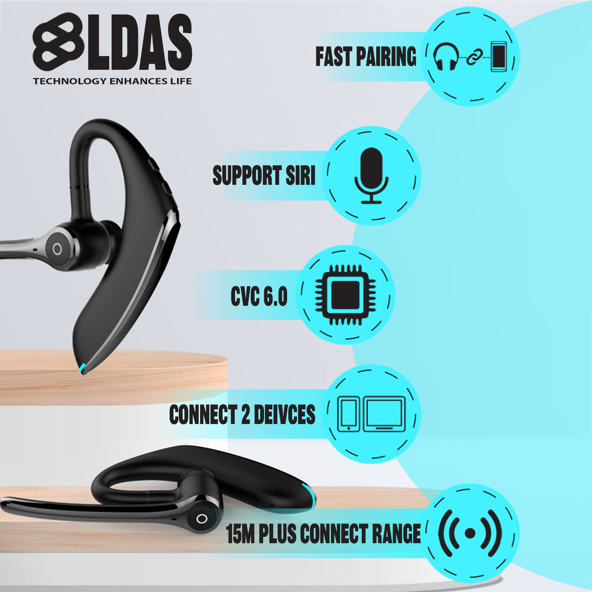 LDAS Bluetooth Earpiece, Wireless 